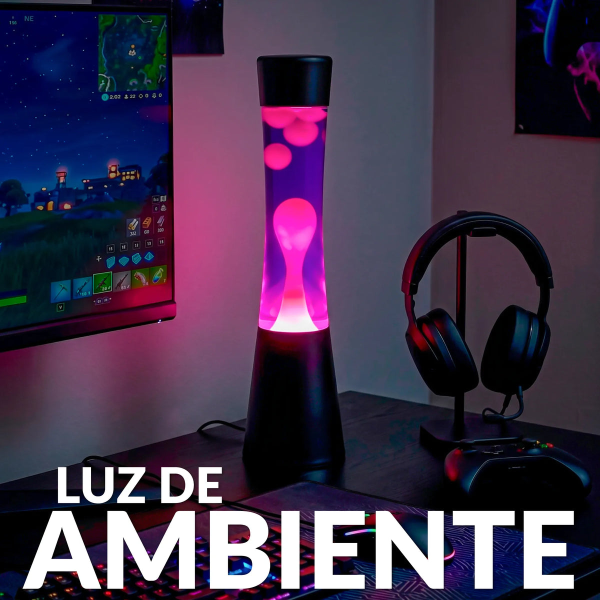 Lámpara de lava blanca de 40 cm con base negra y líquido morado
