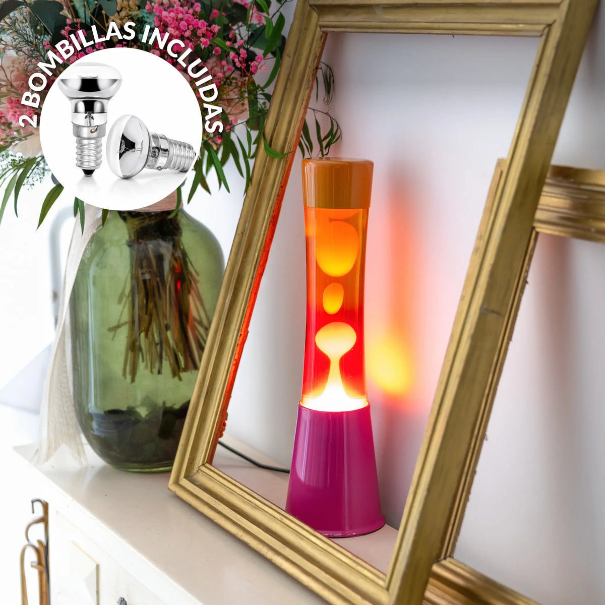 Lámpara de lava degradado rosa y naranja