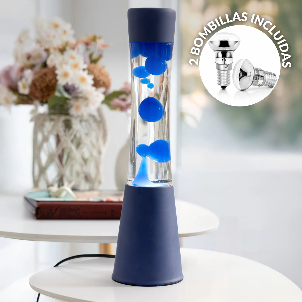 Lámpara de lava monocromática azul