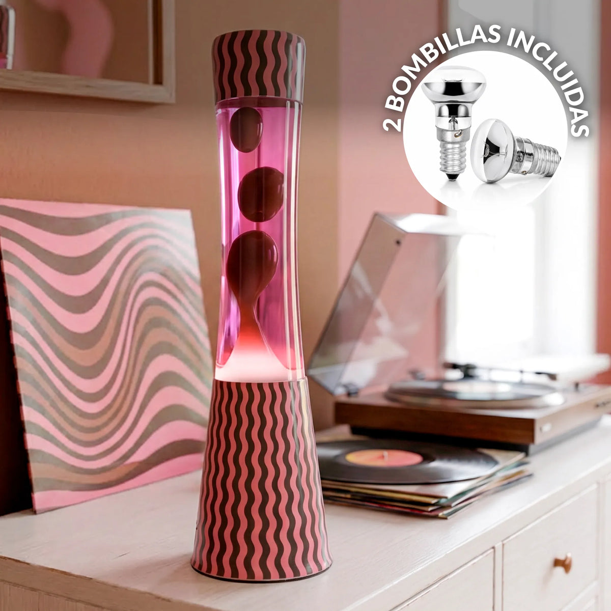 Lámpara de lava “ondas” rosa y marrón
