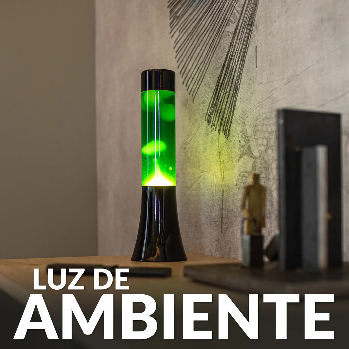 Lámpara de lava amarilla de 30 cm con base negra y líquido verde