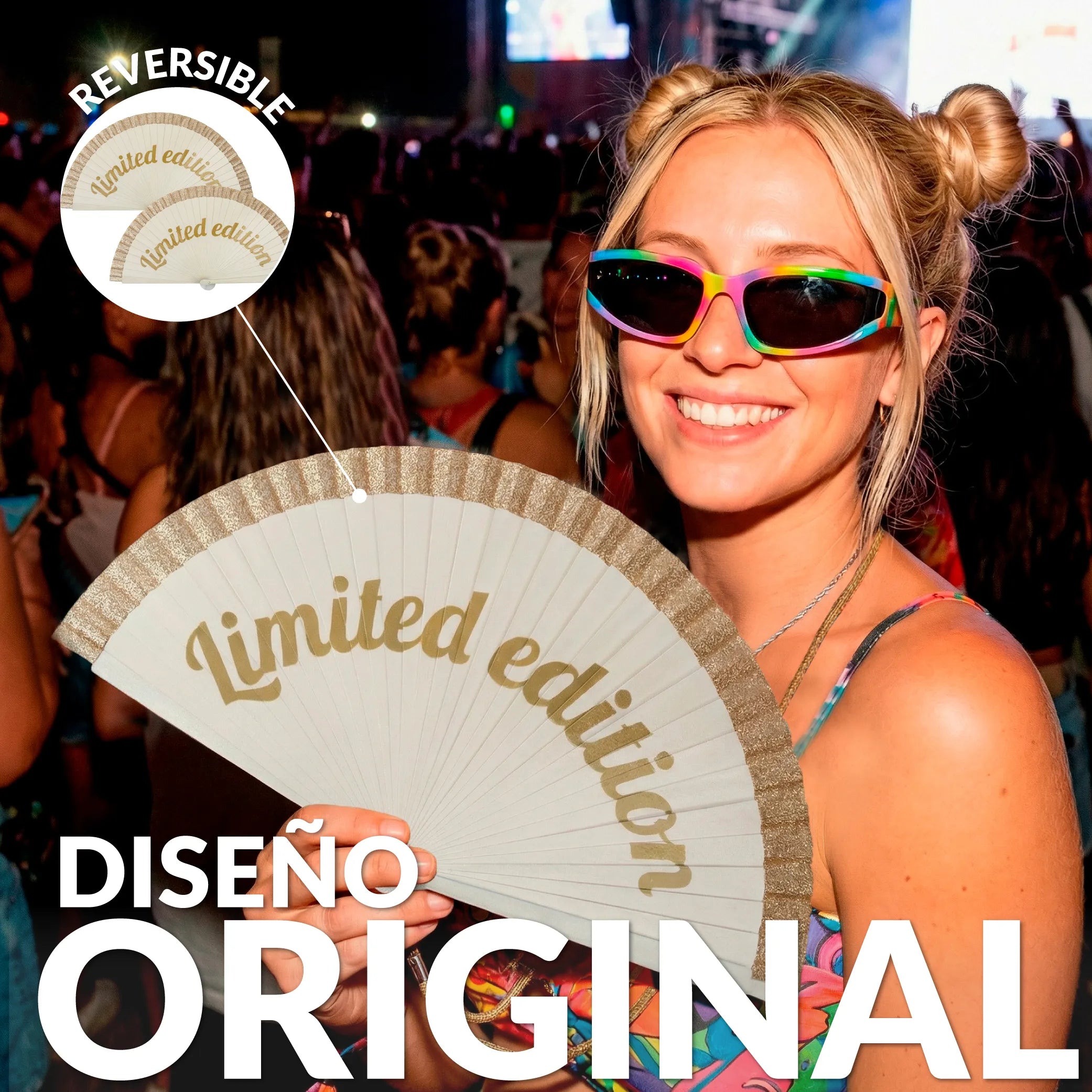 Abanico pintado “Limited edition” purpurina dorada