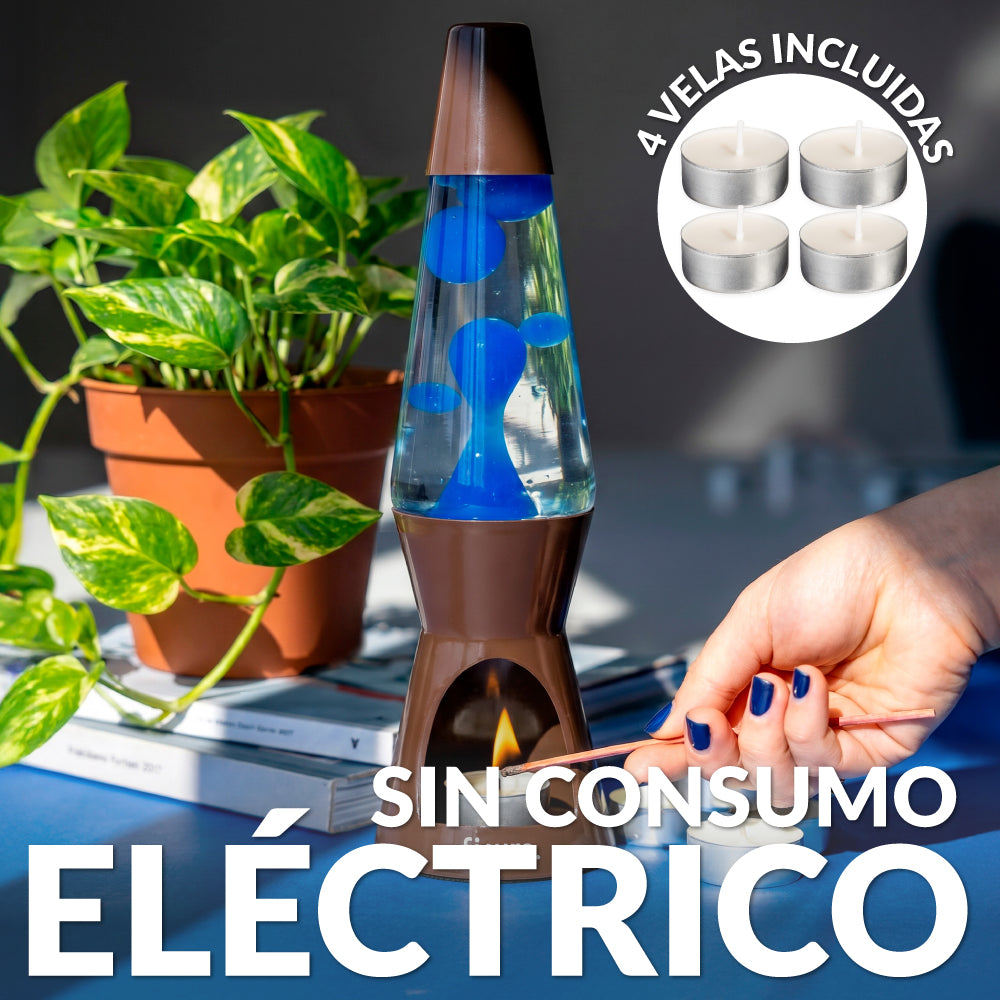 Lámpara de lava vela marrón y azul