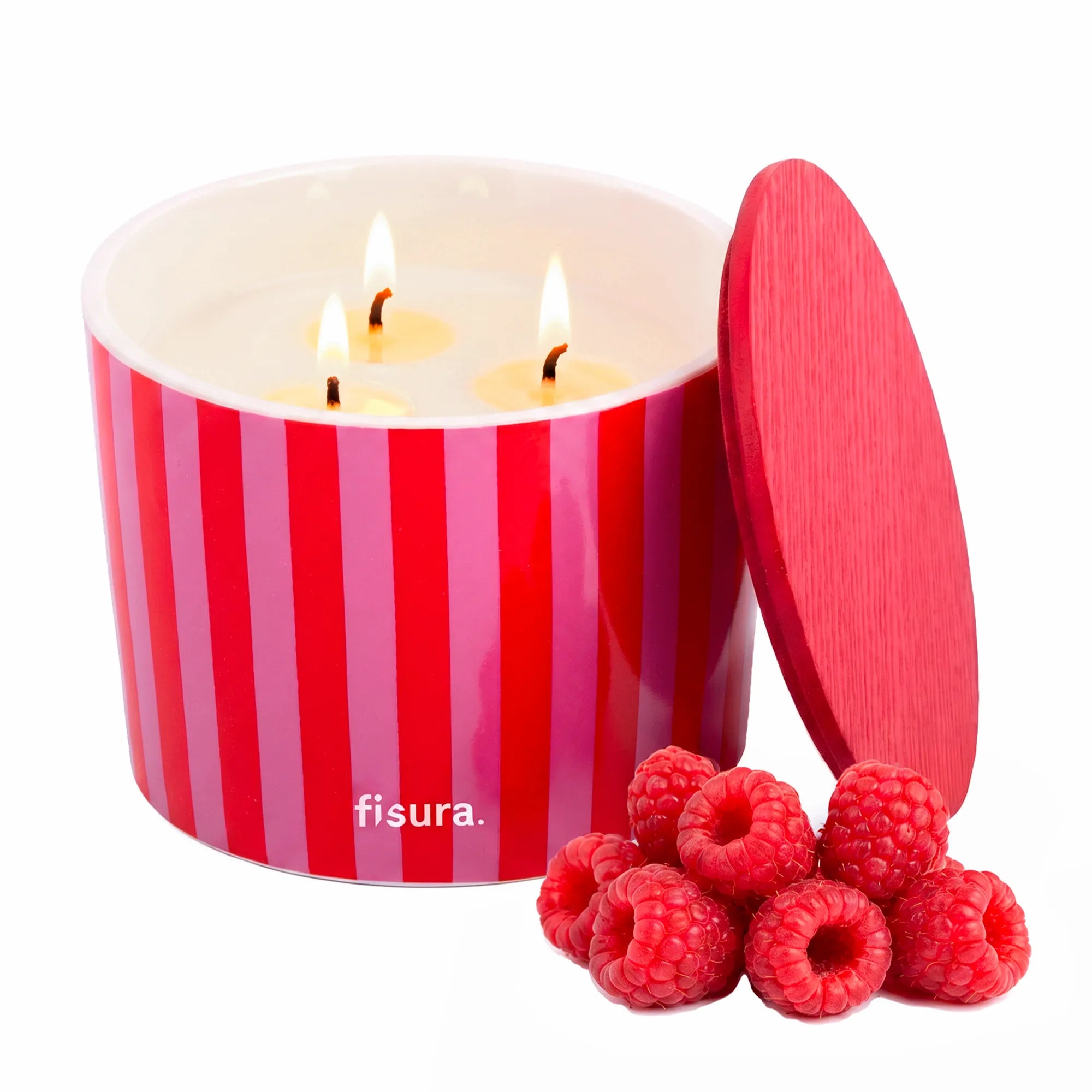 Candela in ceramica con coperchio “Rayas” – lampone