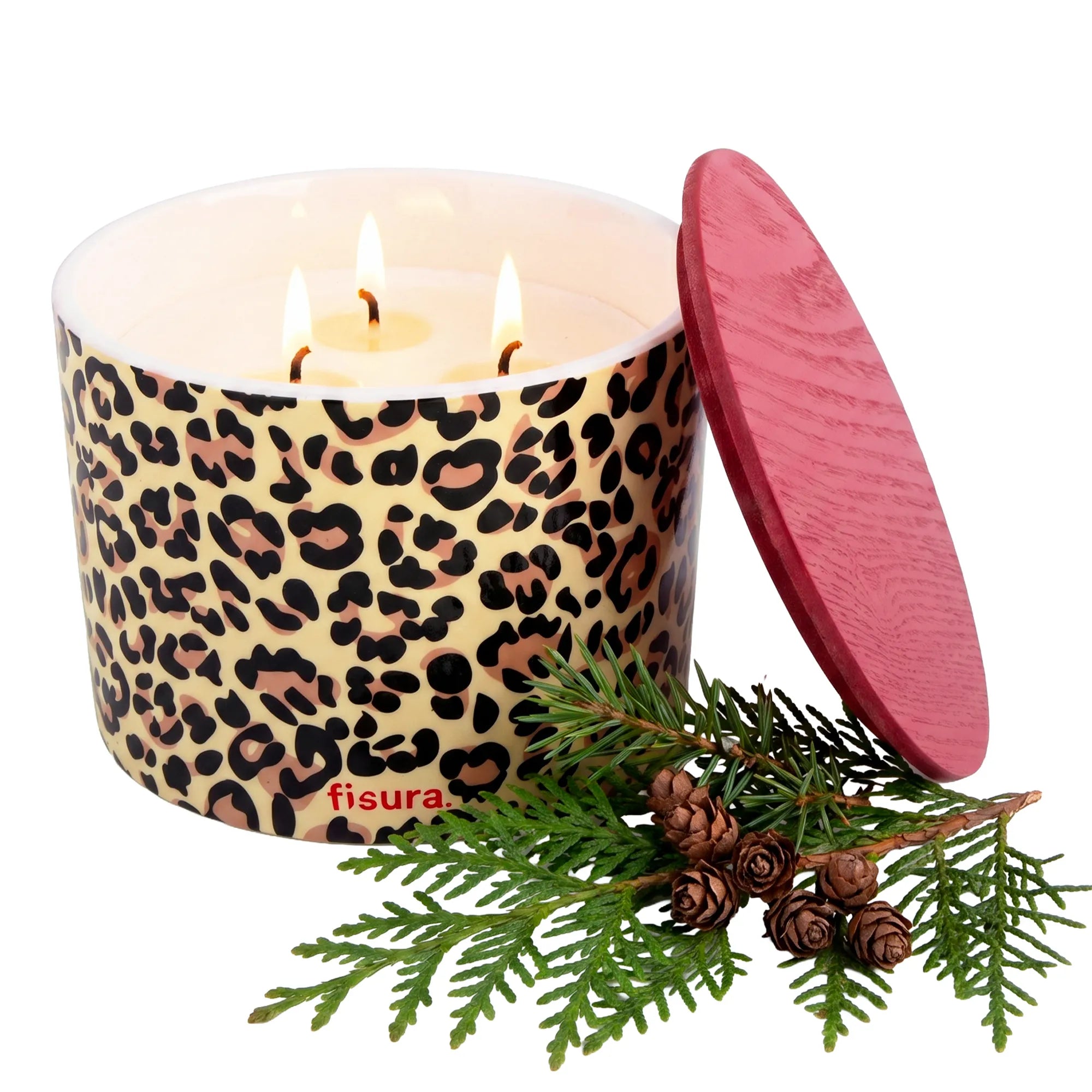 Candela in ceramica con coperchio “Leopardo” – cedro