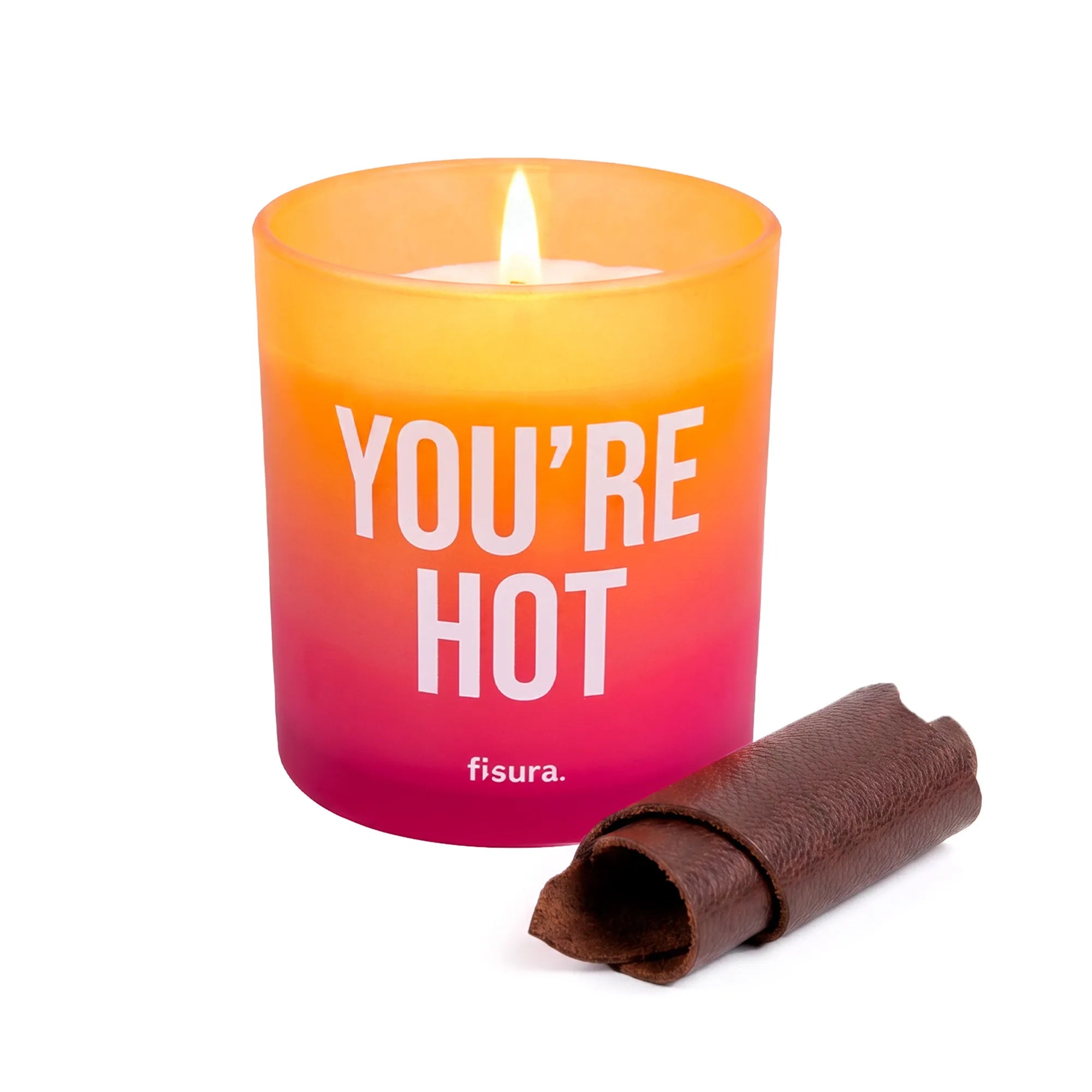Candela in vetro “You’re hot” – cuoio