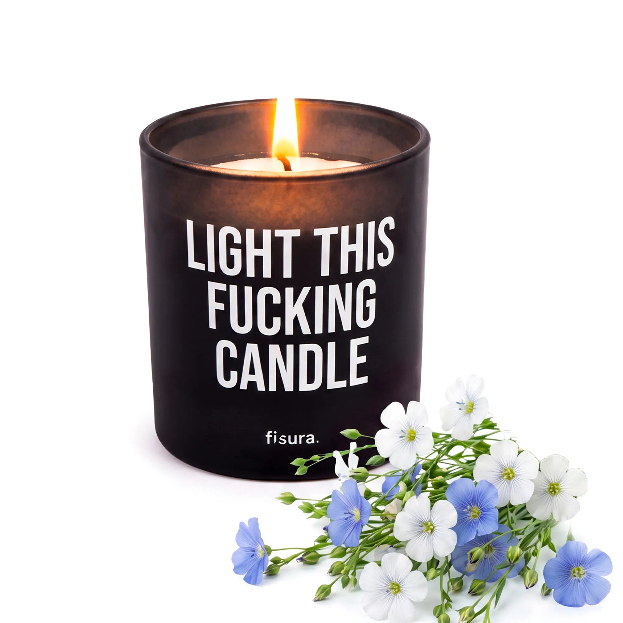 Bougie en verre “Light this fucking candle” – lin frais