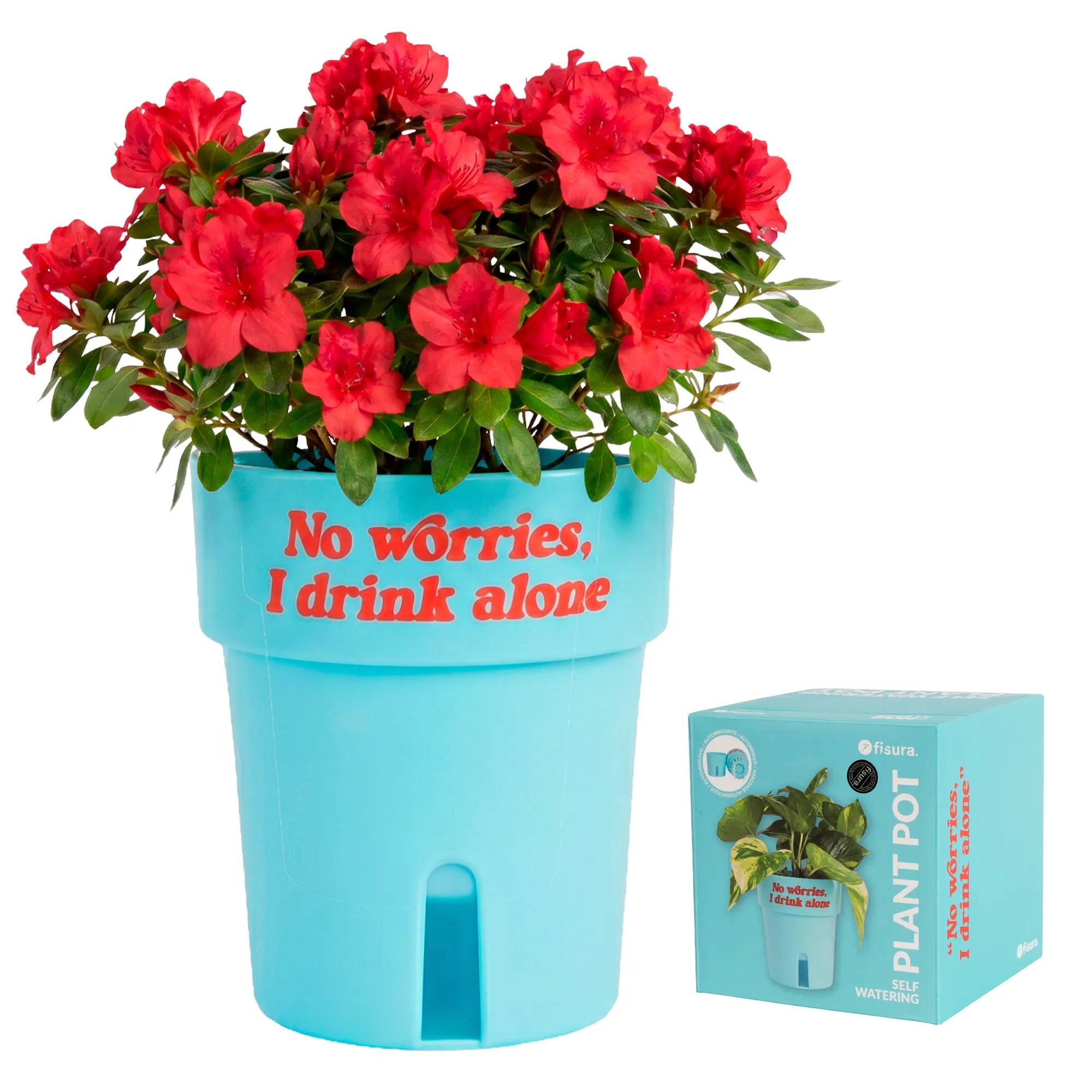 Macetero autorriego “No worries, I drink alone”