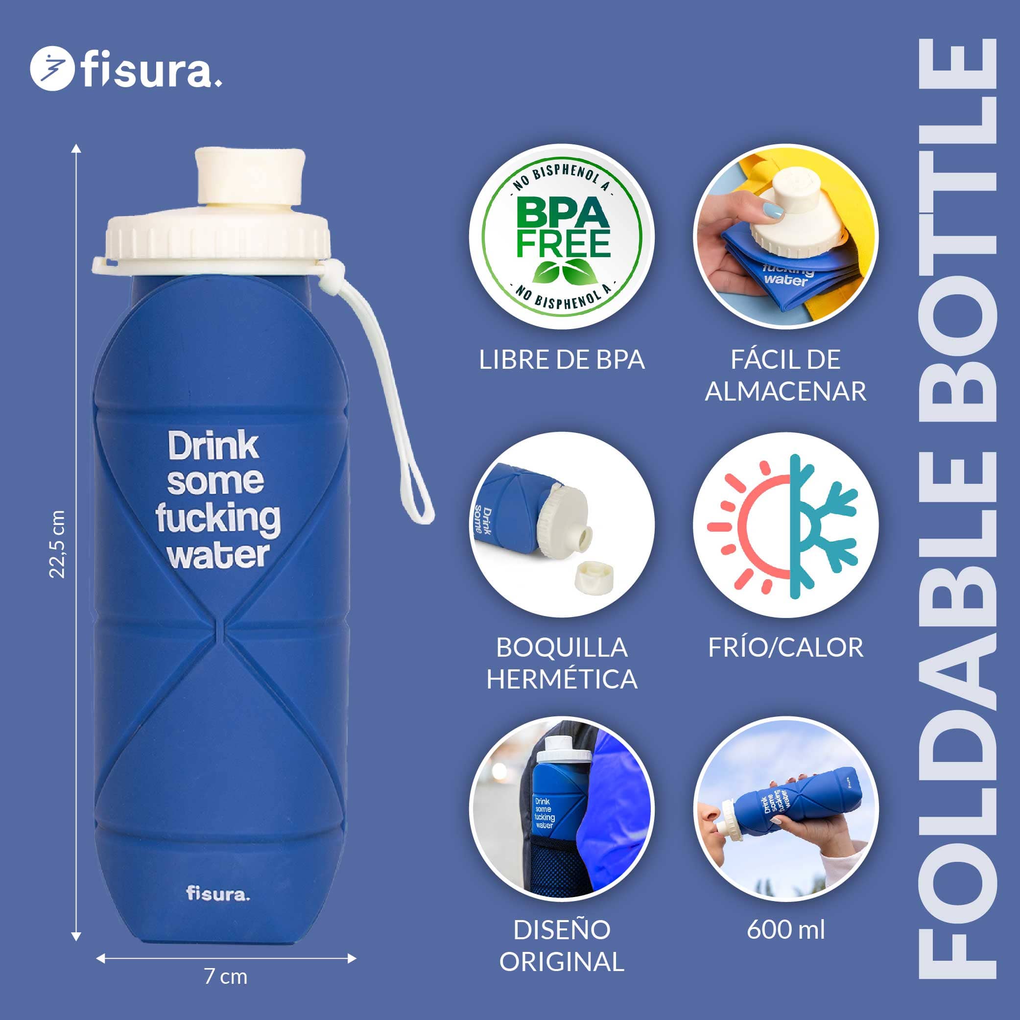 Botella plegable “Drink some fucking water”