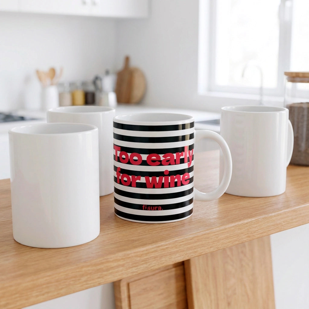 Taza "Too early for wine" rayas