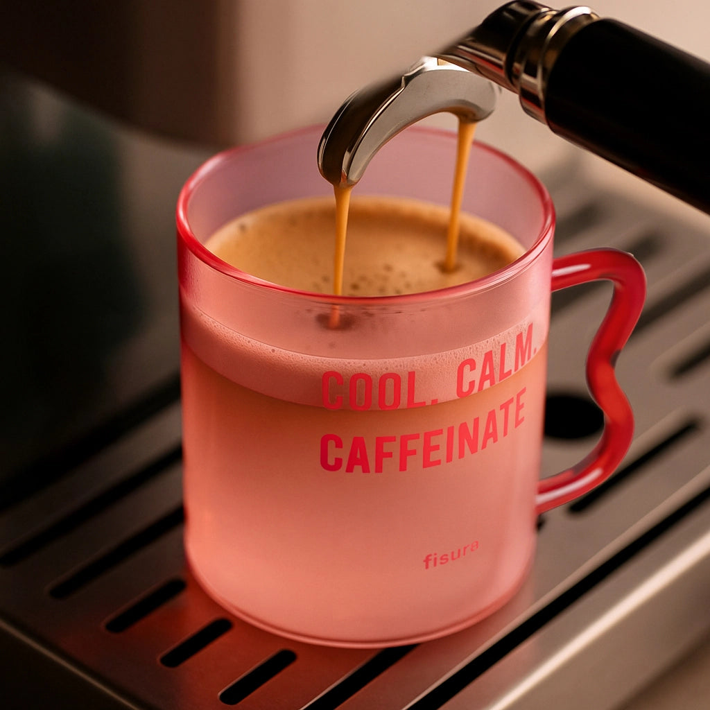 Tazza in vetro "Cool, calm, caffeinated"