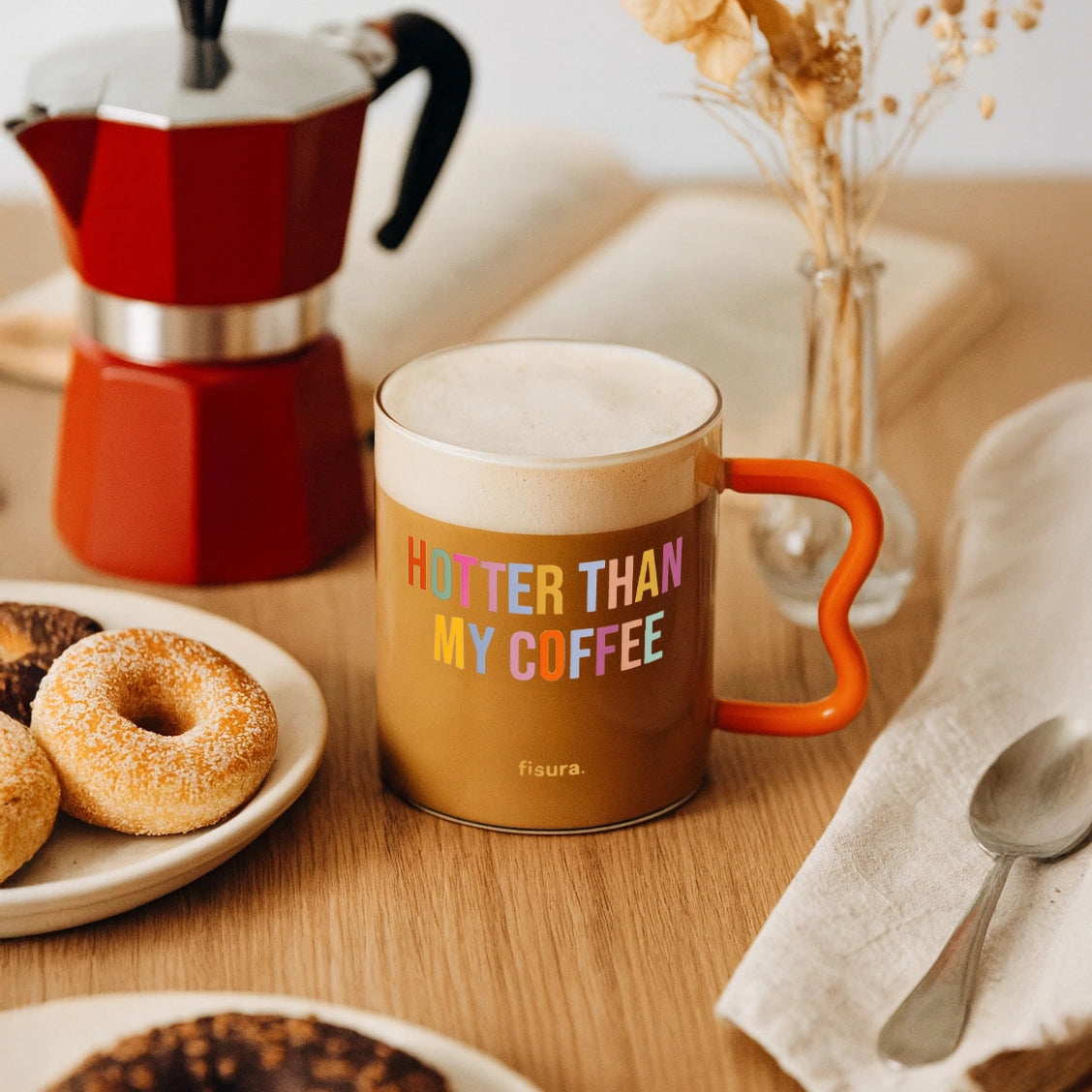 Taza cristal "hotter than my coffee" multicolor