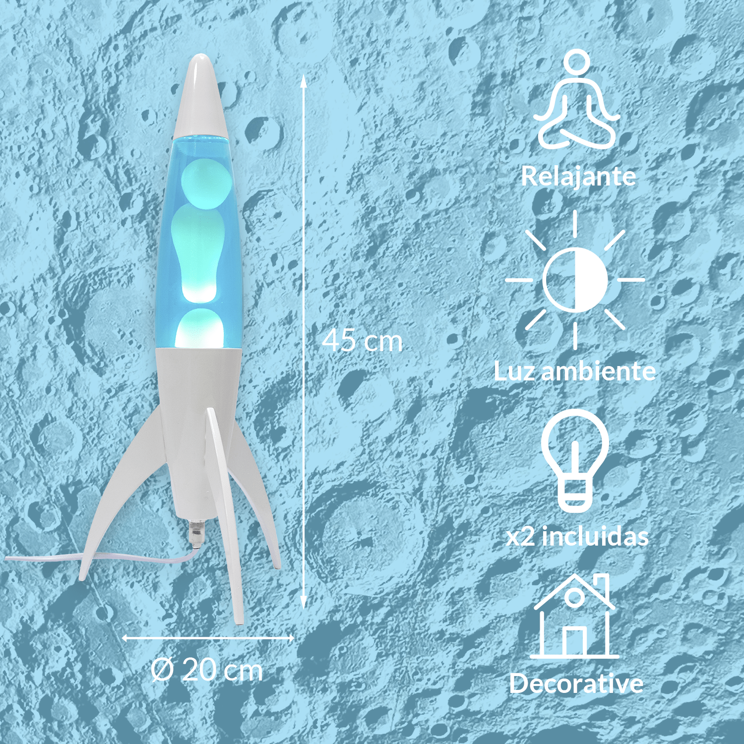Lámpara de lava rocket azul