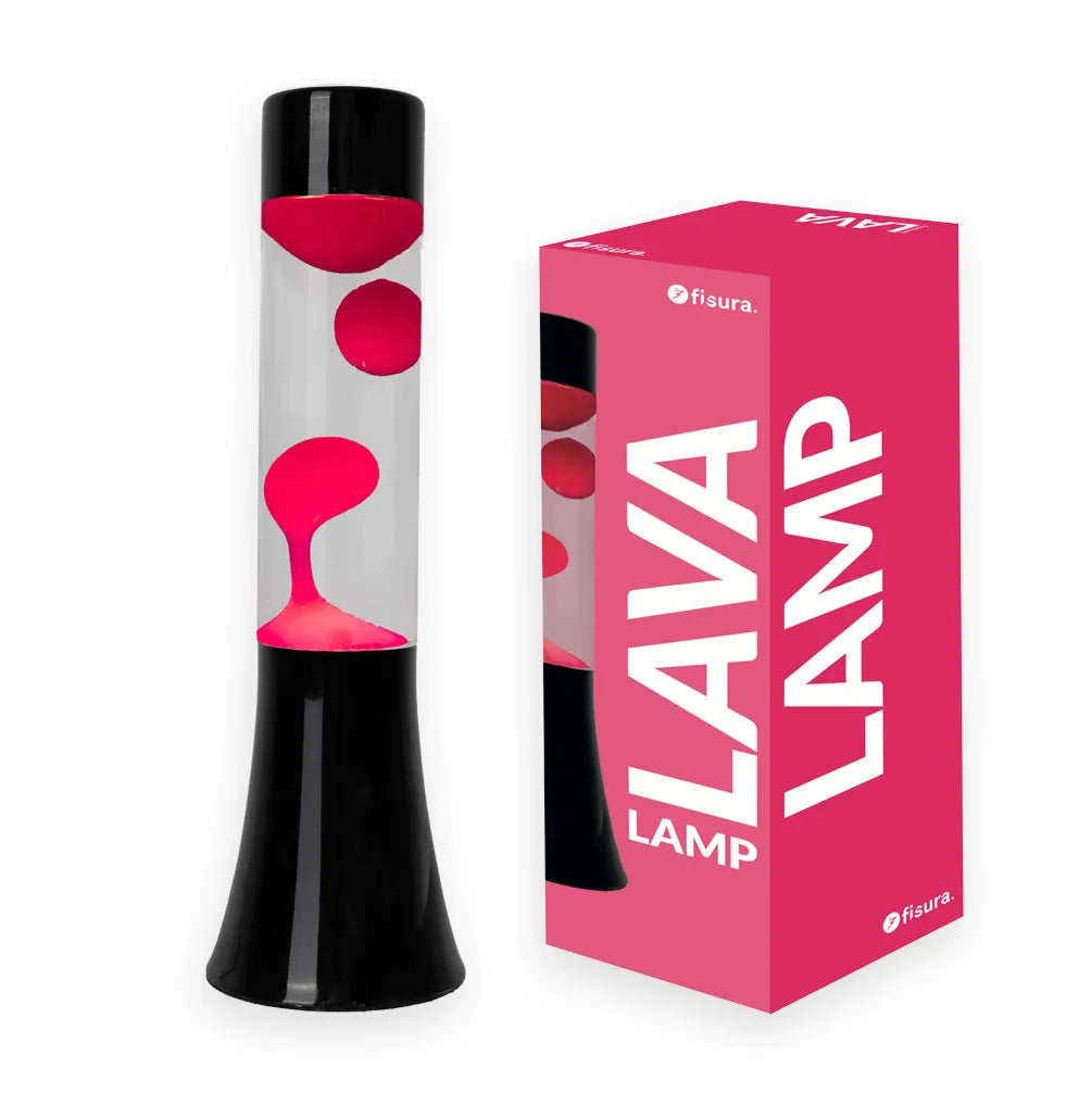 Lampada lava rosa 30 cm con base nera