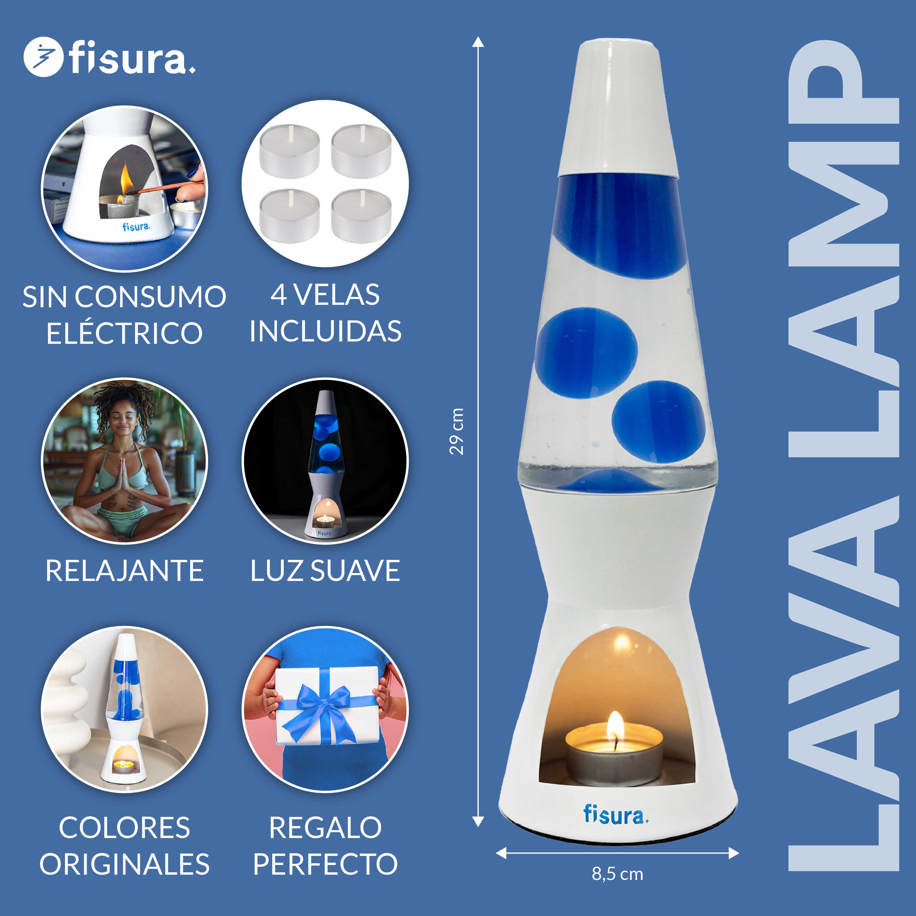 Lámpara de lava vela azul