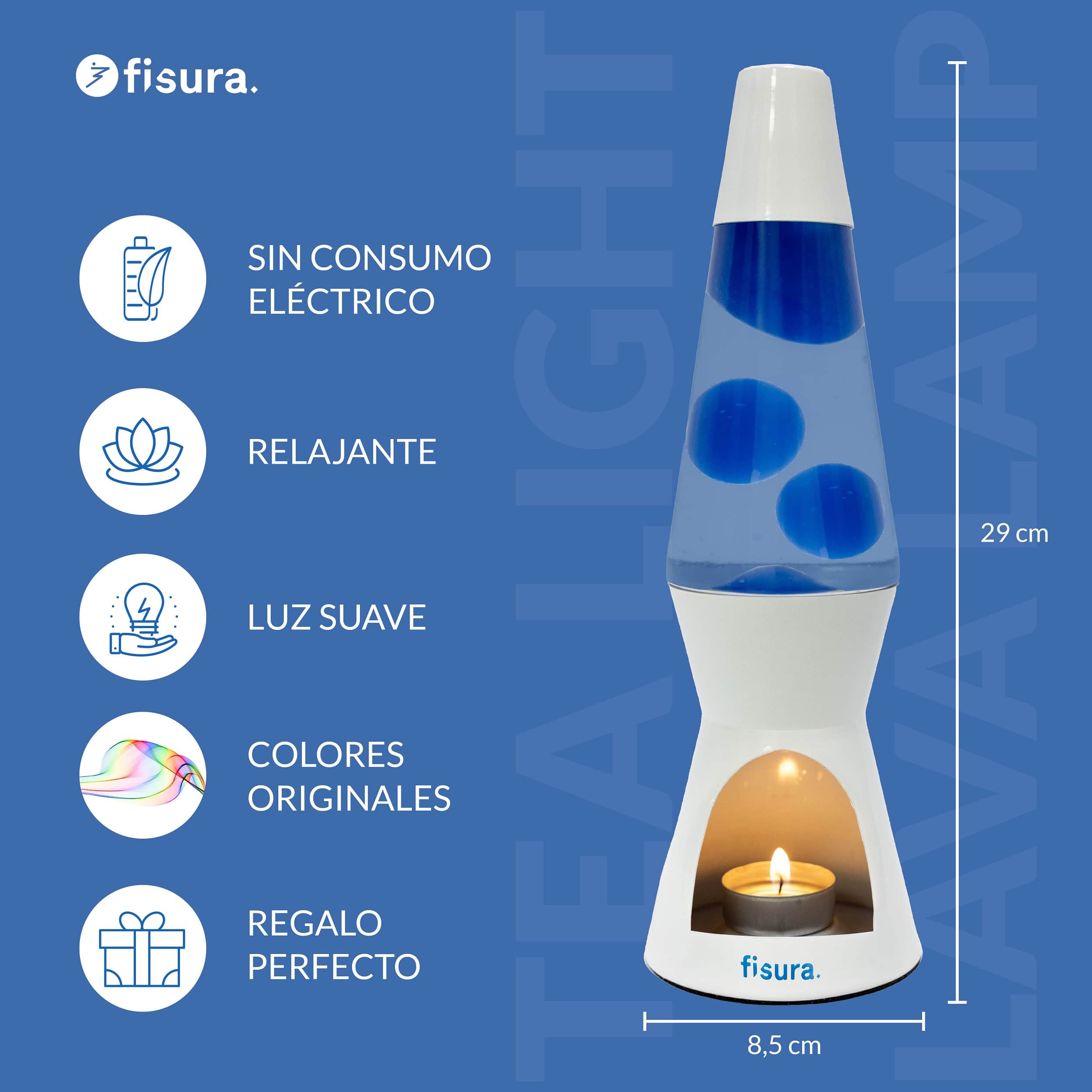 Lámpara de lava vela azul