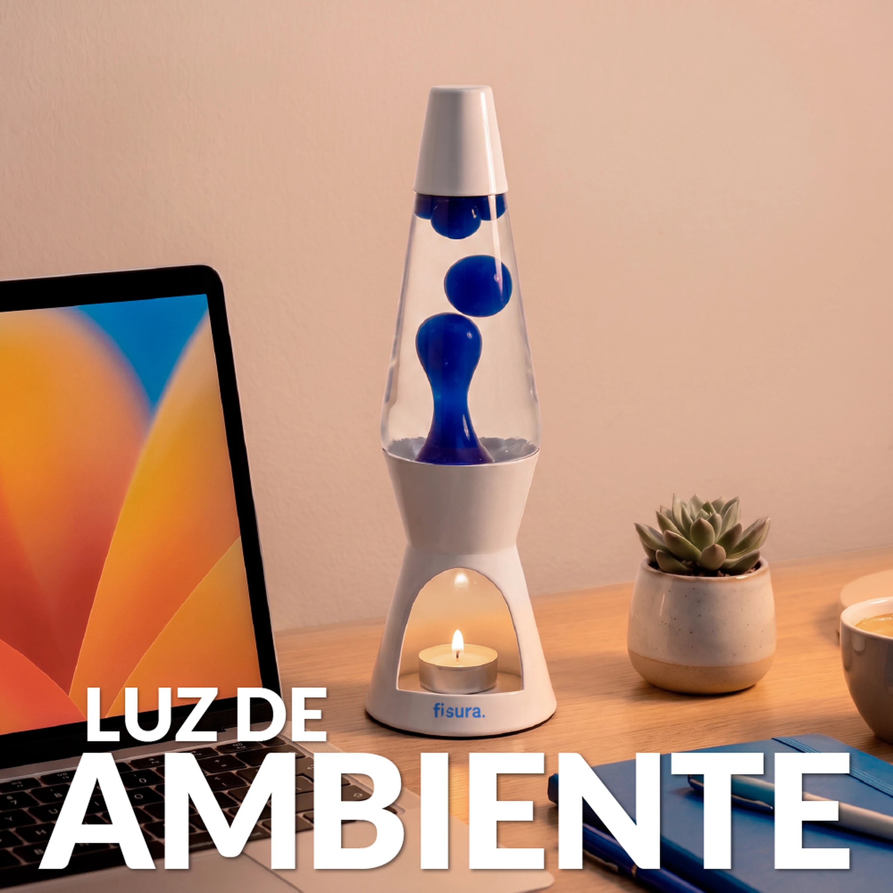 Lámpara de lava vela azul