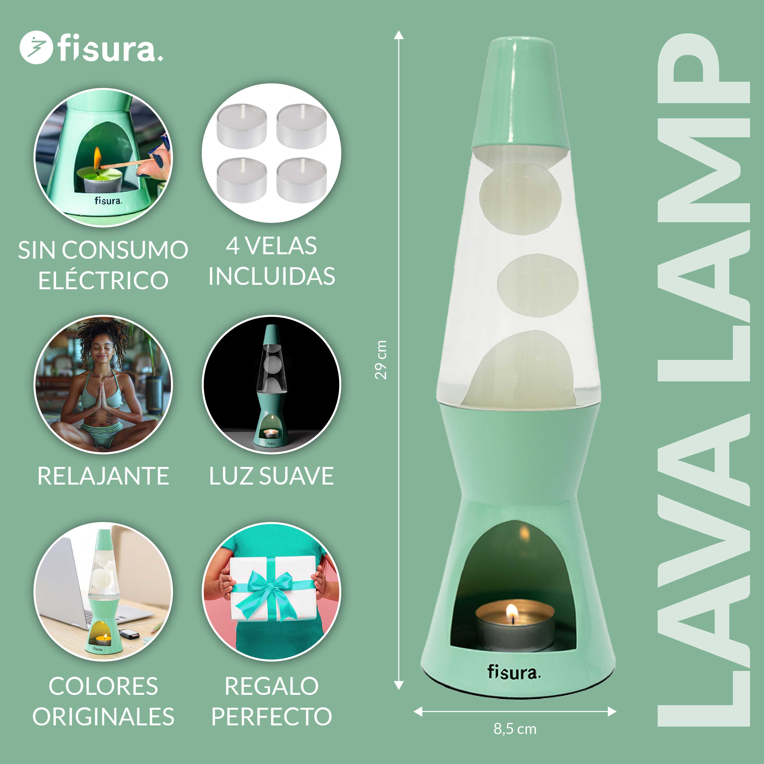 Lámpara de lava vela menta