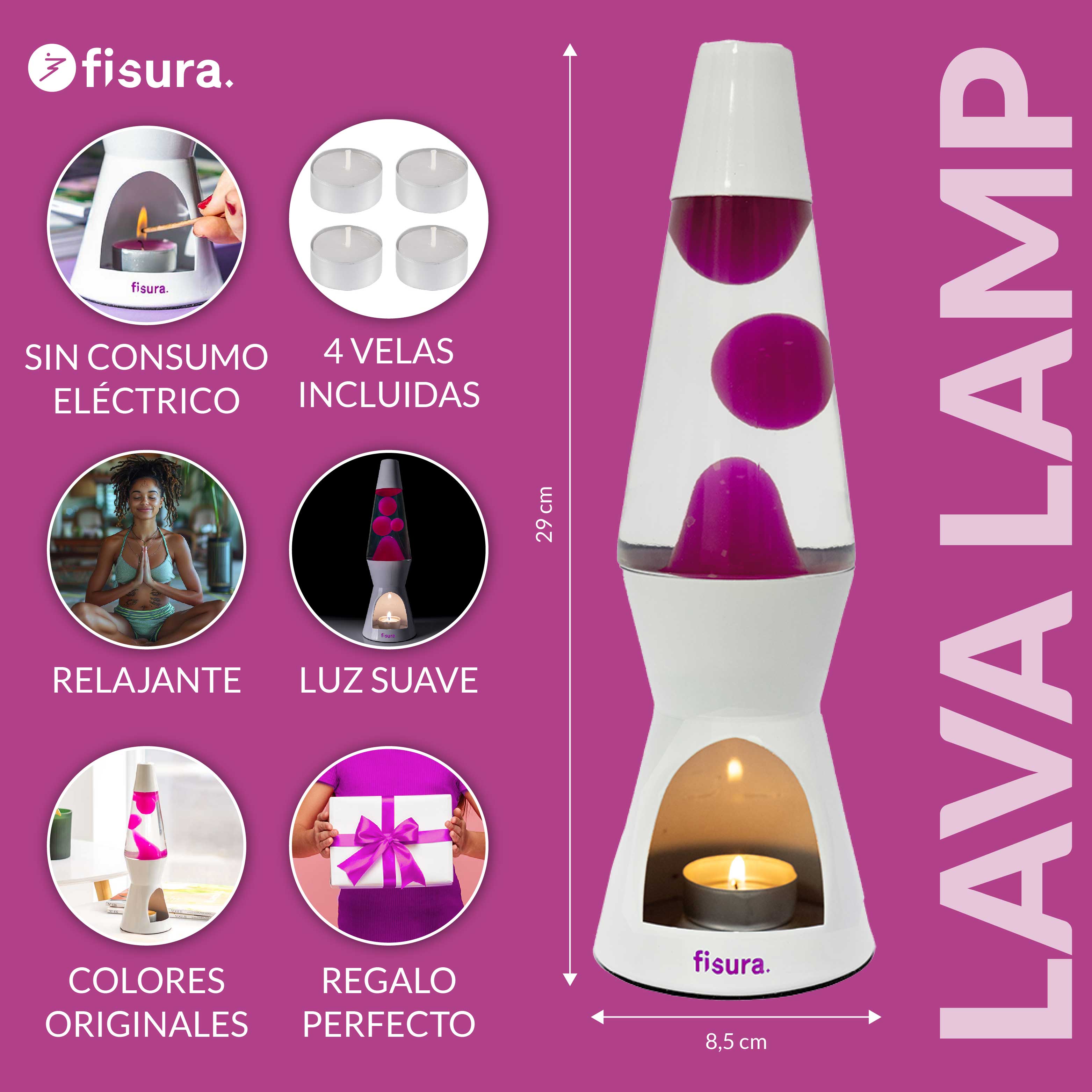 Lámpara de lava vela rosa