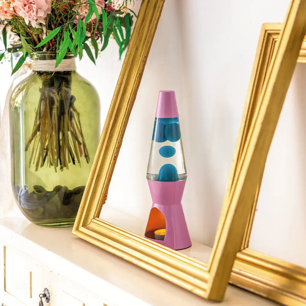 Lámpara de lava vela verde y rosa