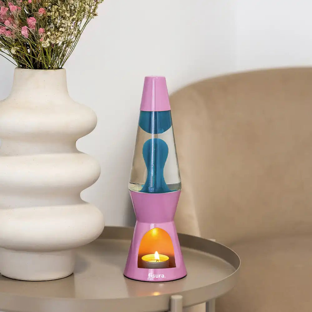 Lámpara de lava vela verde y rosa