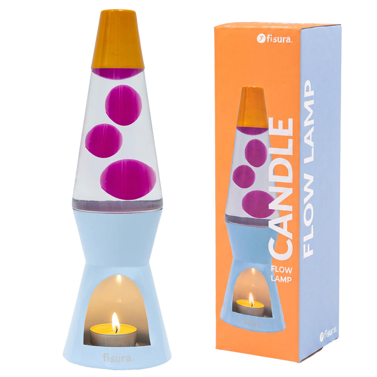 Lámpara de lava vela naranja, rosa y azul