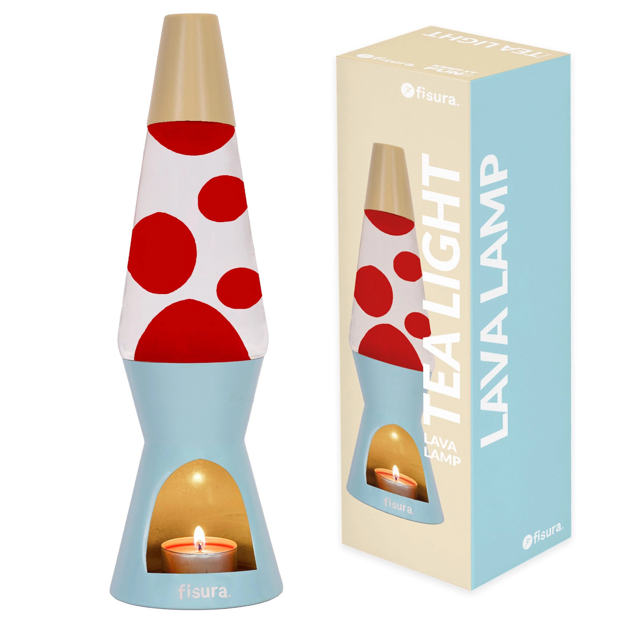 Lámpara de lava vela azul y beige