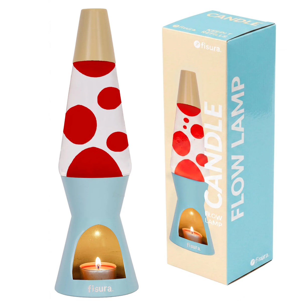 Lámpara de lava vela azul y beige