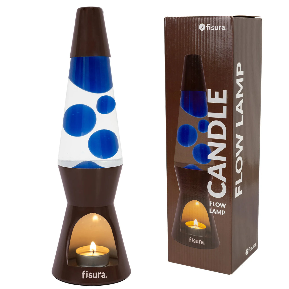 Lámpara de lava vela marrón y azul