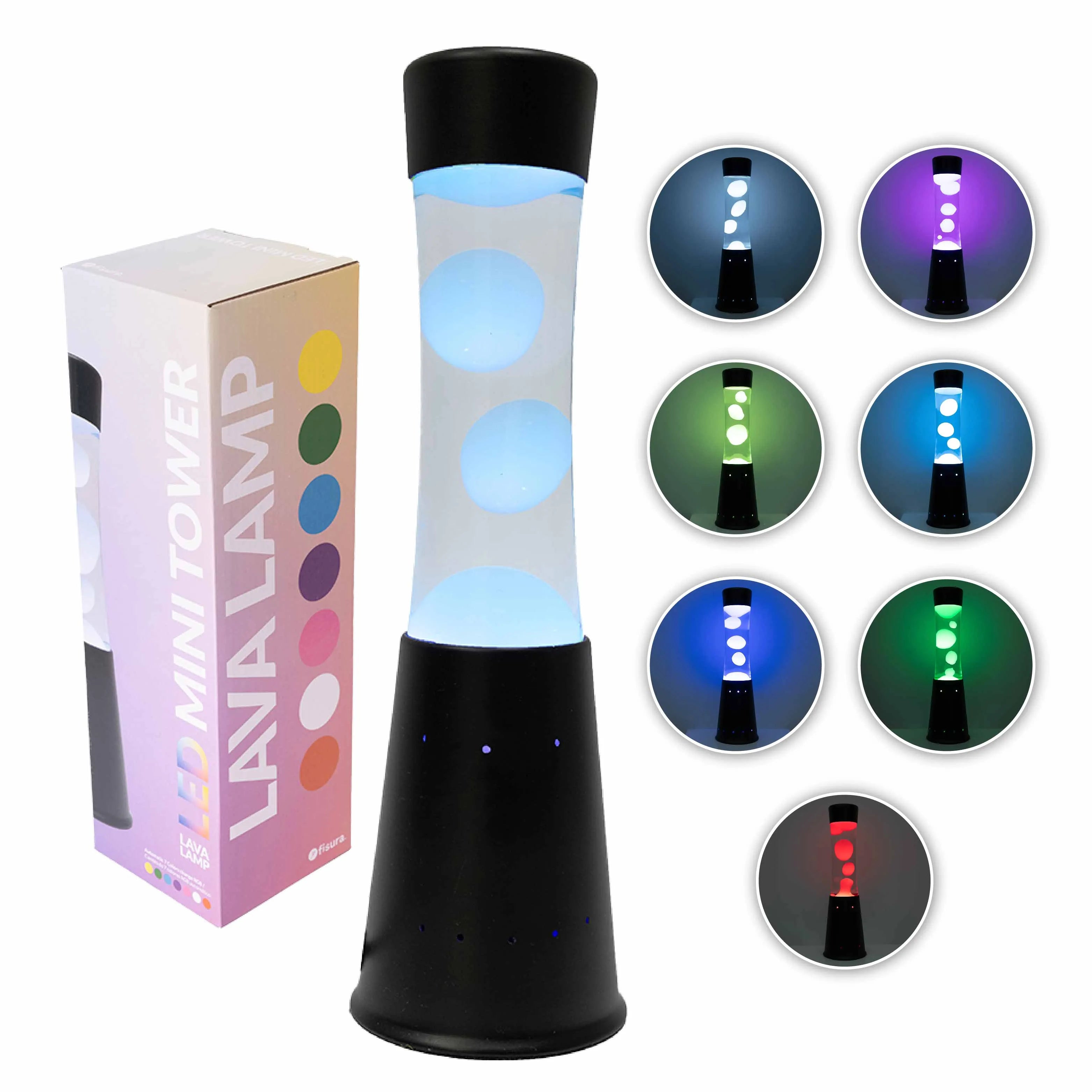 Lampada lava LED base nera – 7 colori