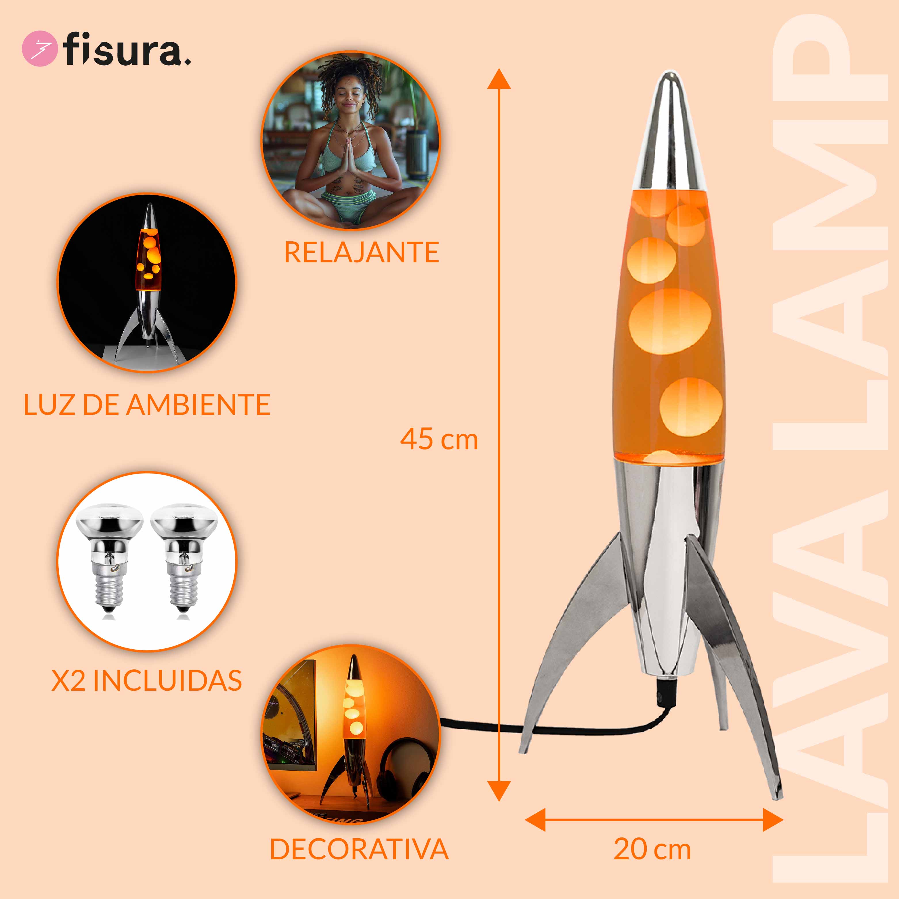 Lámpara de lava rocket naranja
