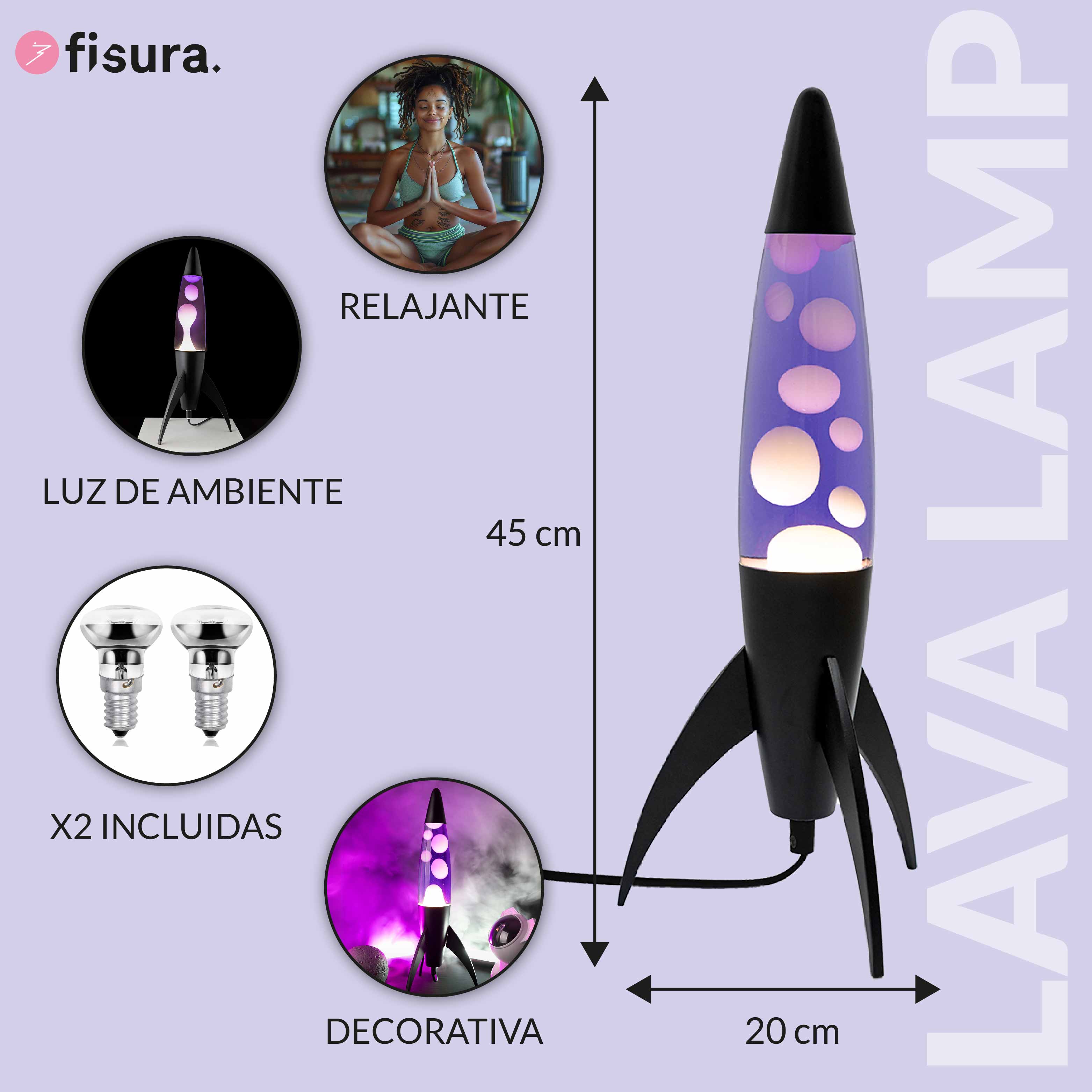 Lámpara de lava rocket morada