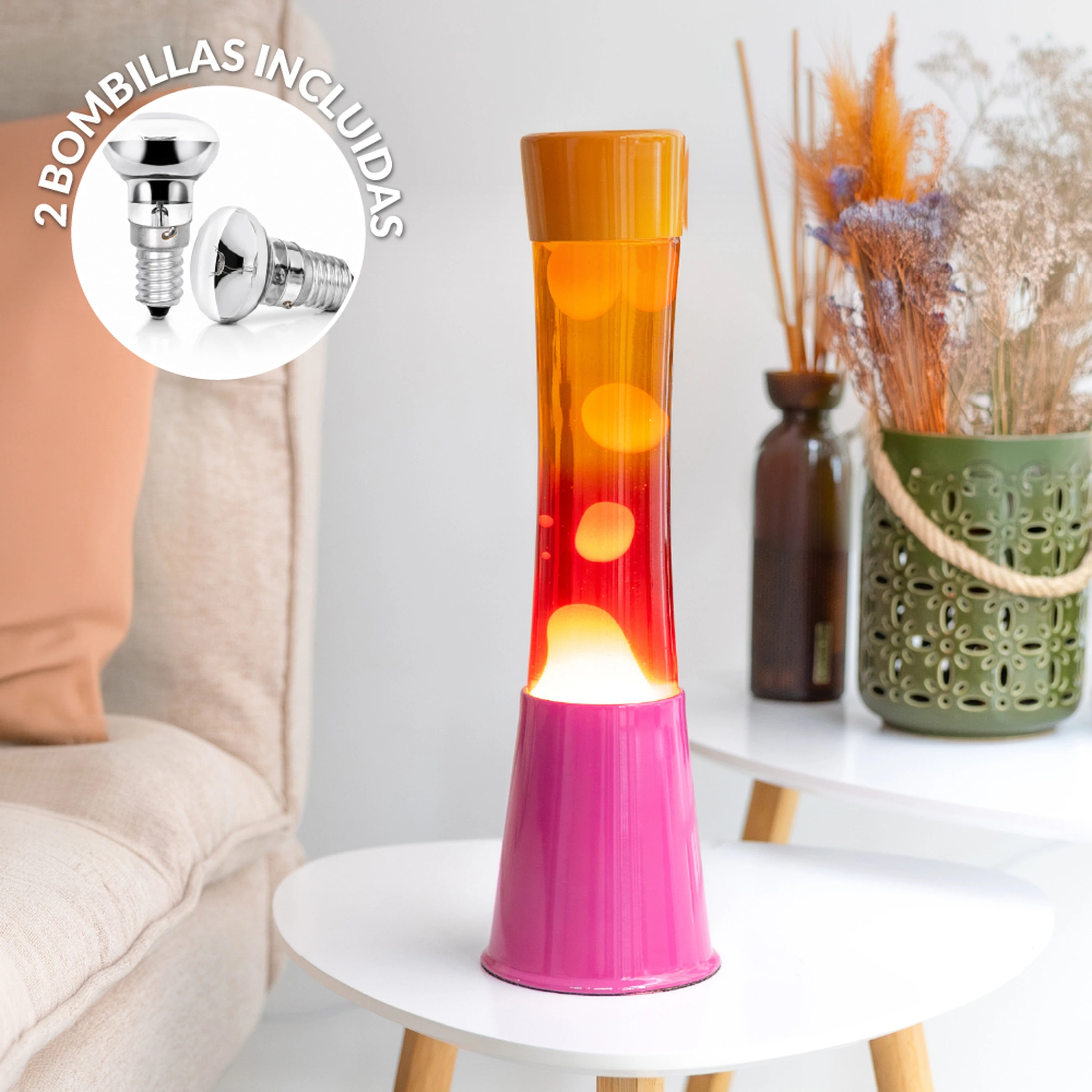 Lámpara de lava degradado rosa y naranja