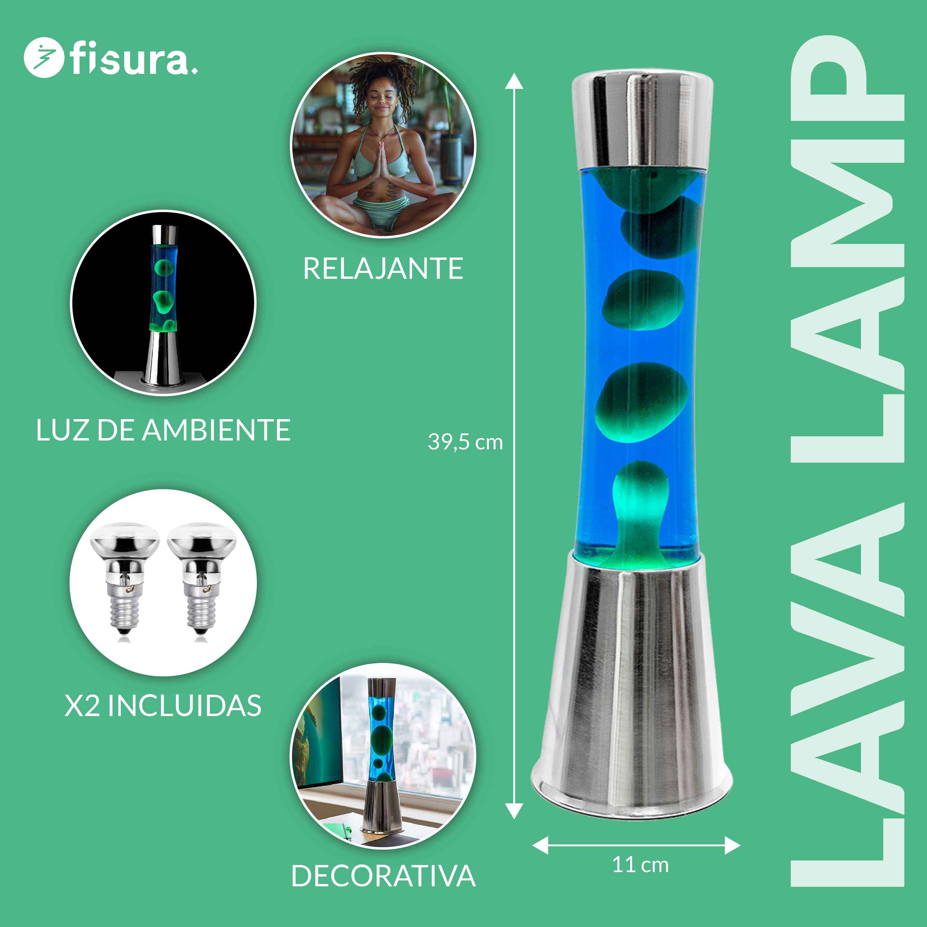 Lámpara de lava verde y azul