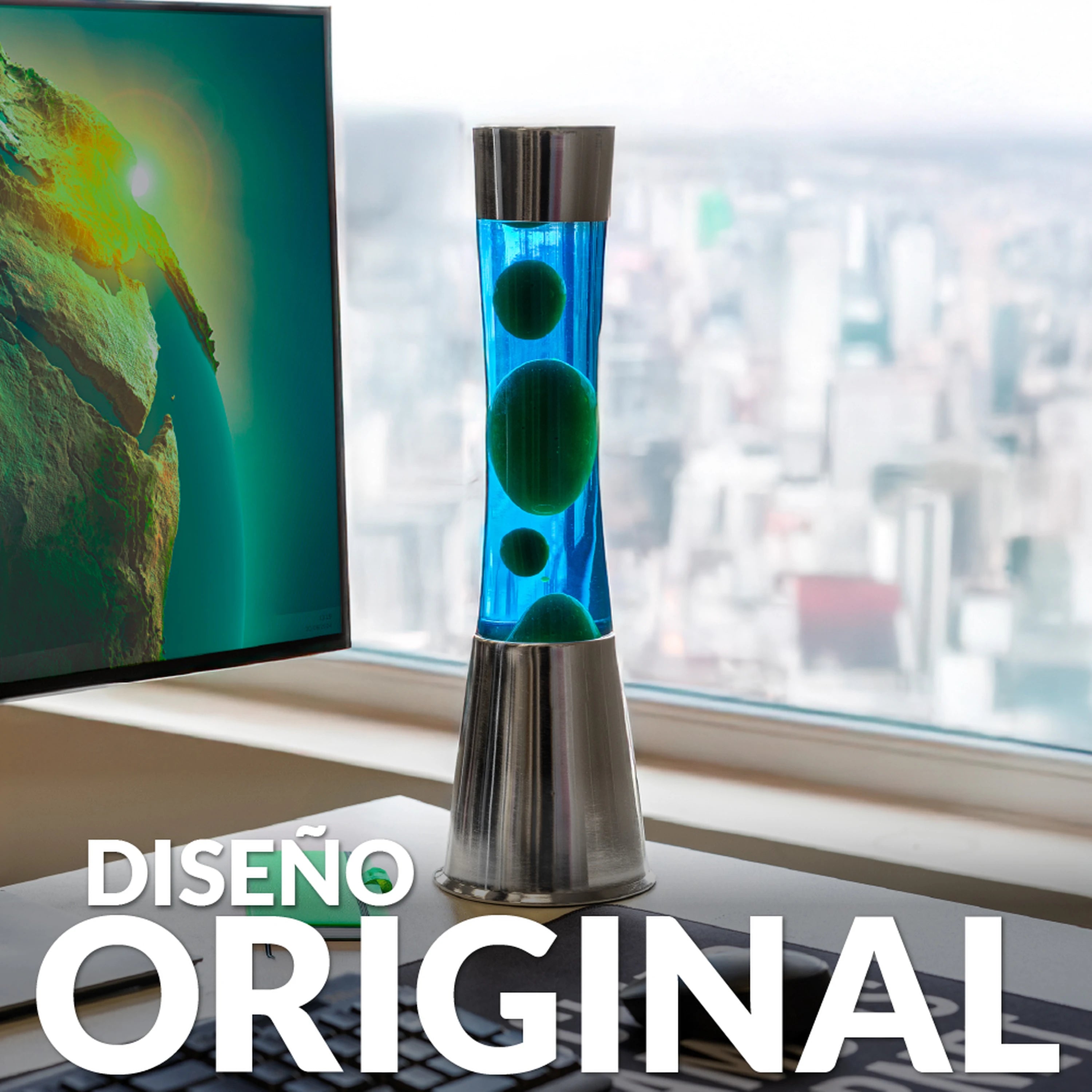 Lámpara de lava verde y azul