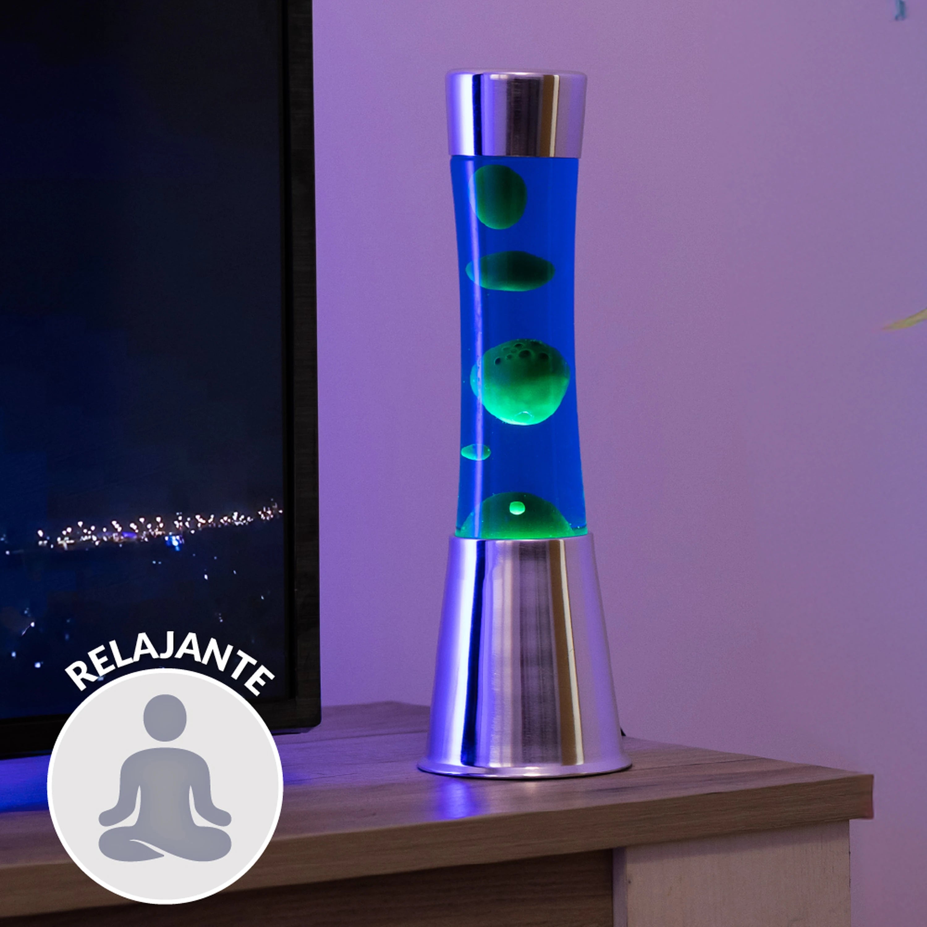 Lámpara de lava verde y azul
