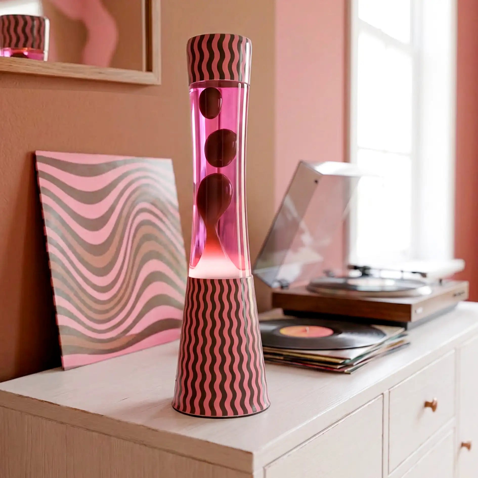Lámpara de lava “ondas” rosa y marrón