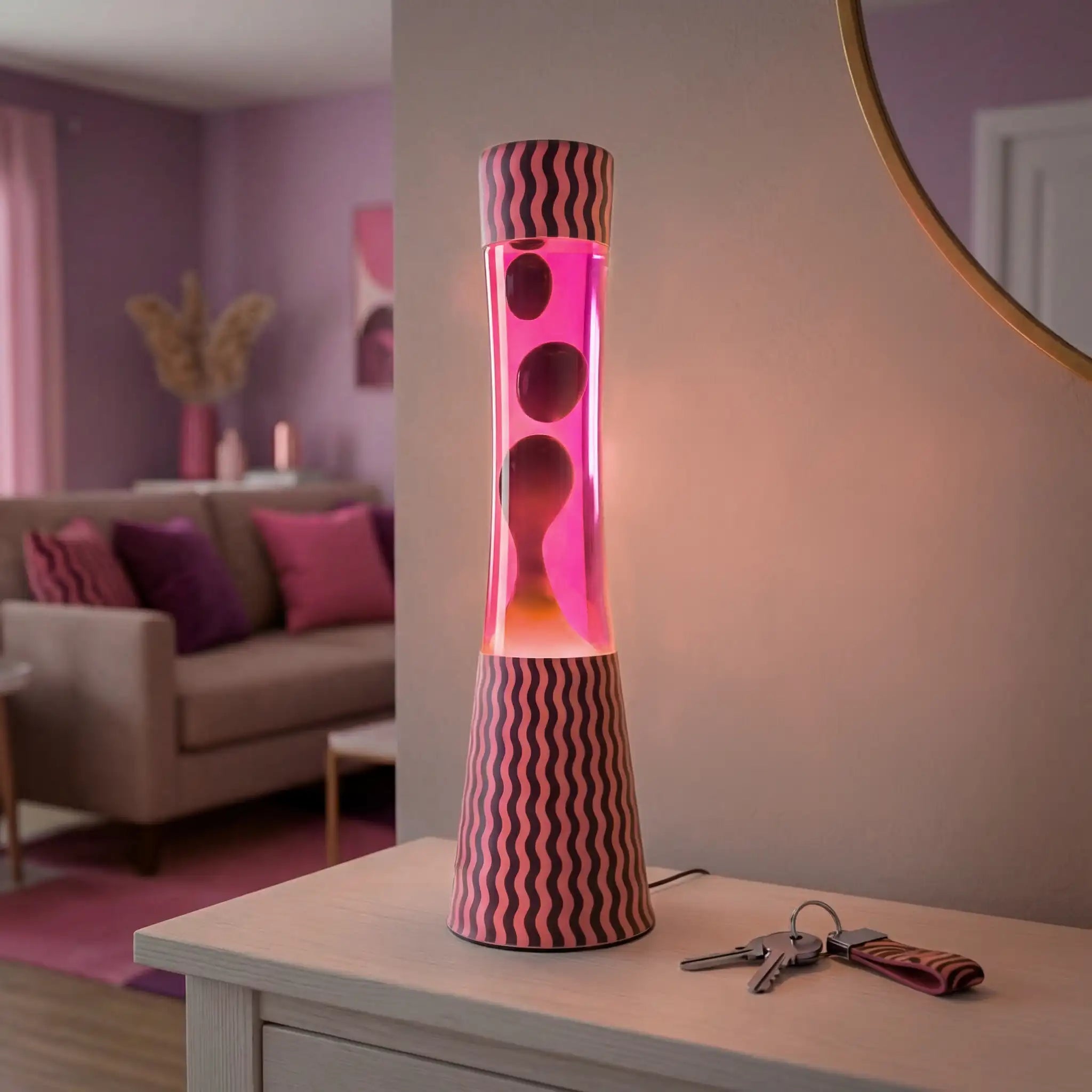 Lámpara de lava “ondas” rosa y marrón