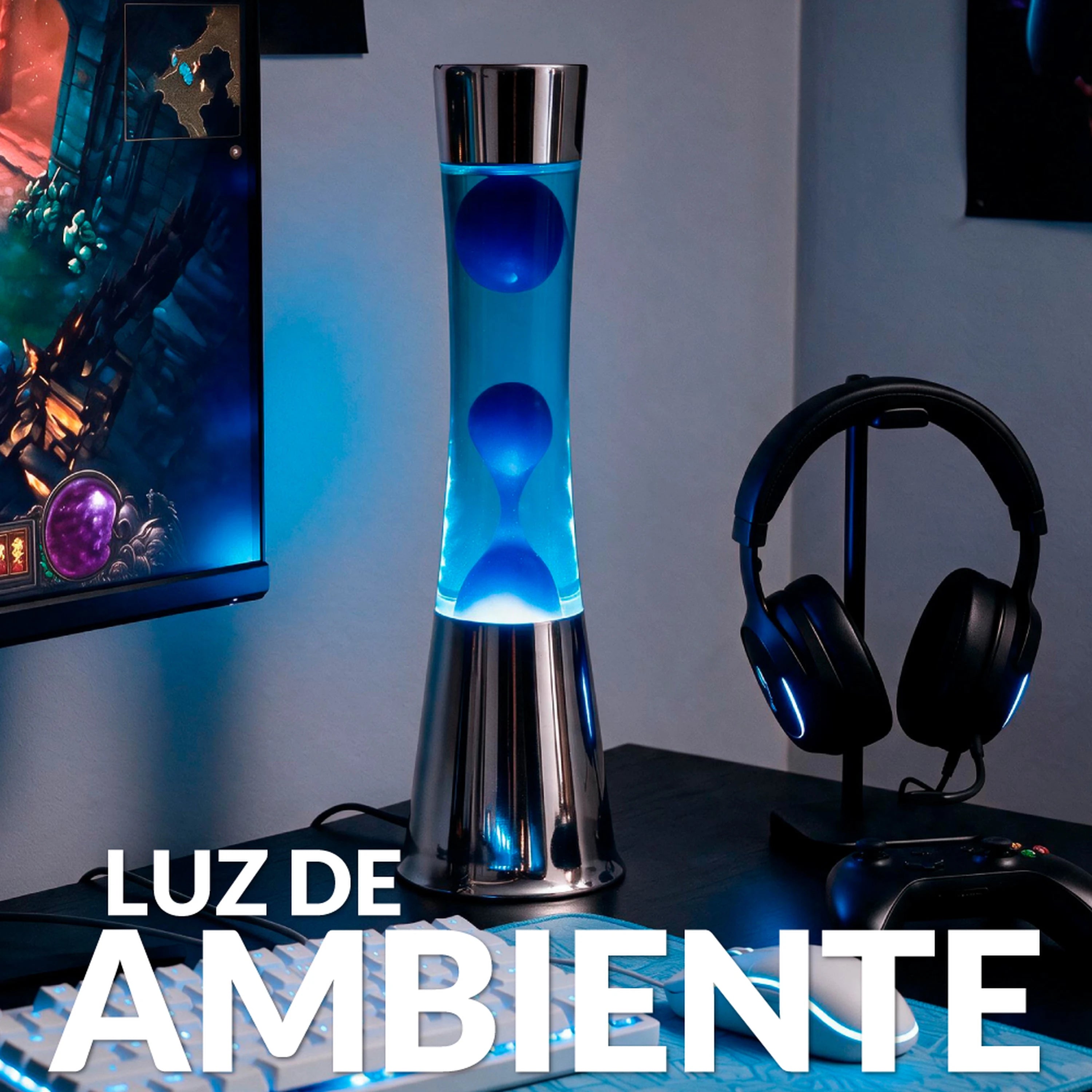 Lámpara de Lava - Cromo / Azul