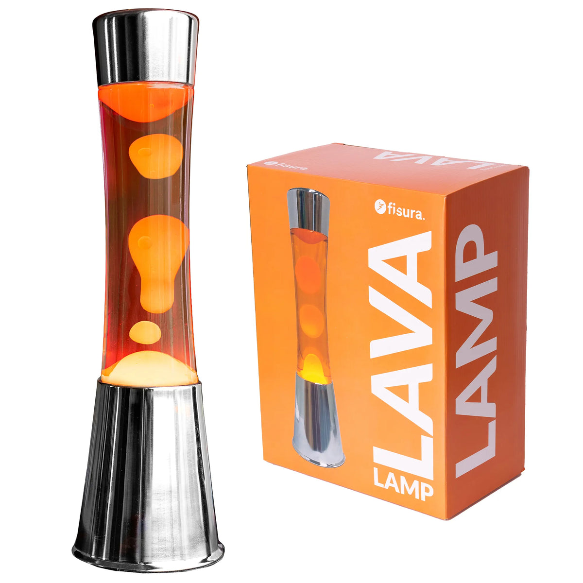 Lampada lava base cromo liquido arancione lava arancione