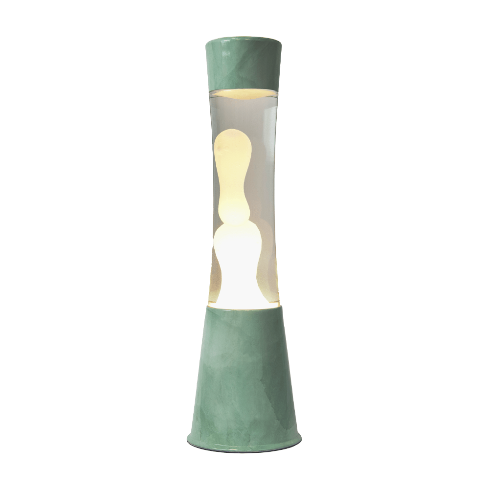 Lámpara de lava con base jade con líquido transparente con Lava menta