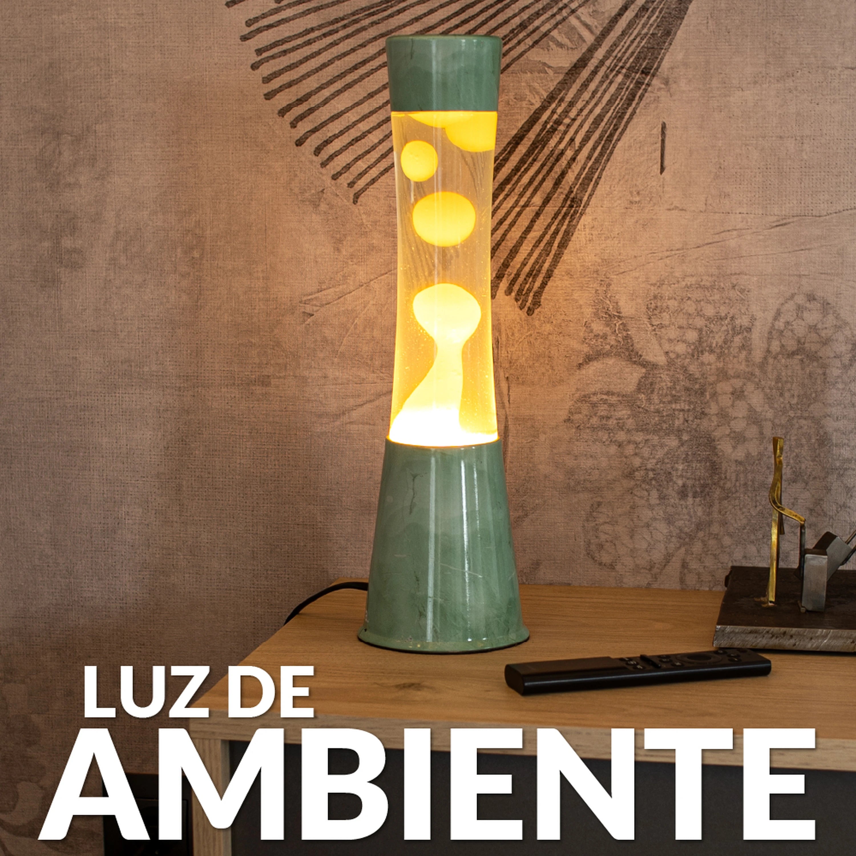 Lámpara de lava con base jade con líquido transparente con Lava menta