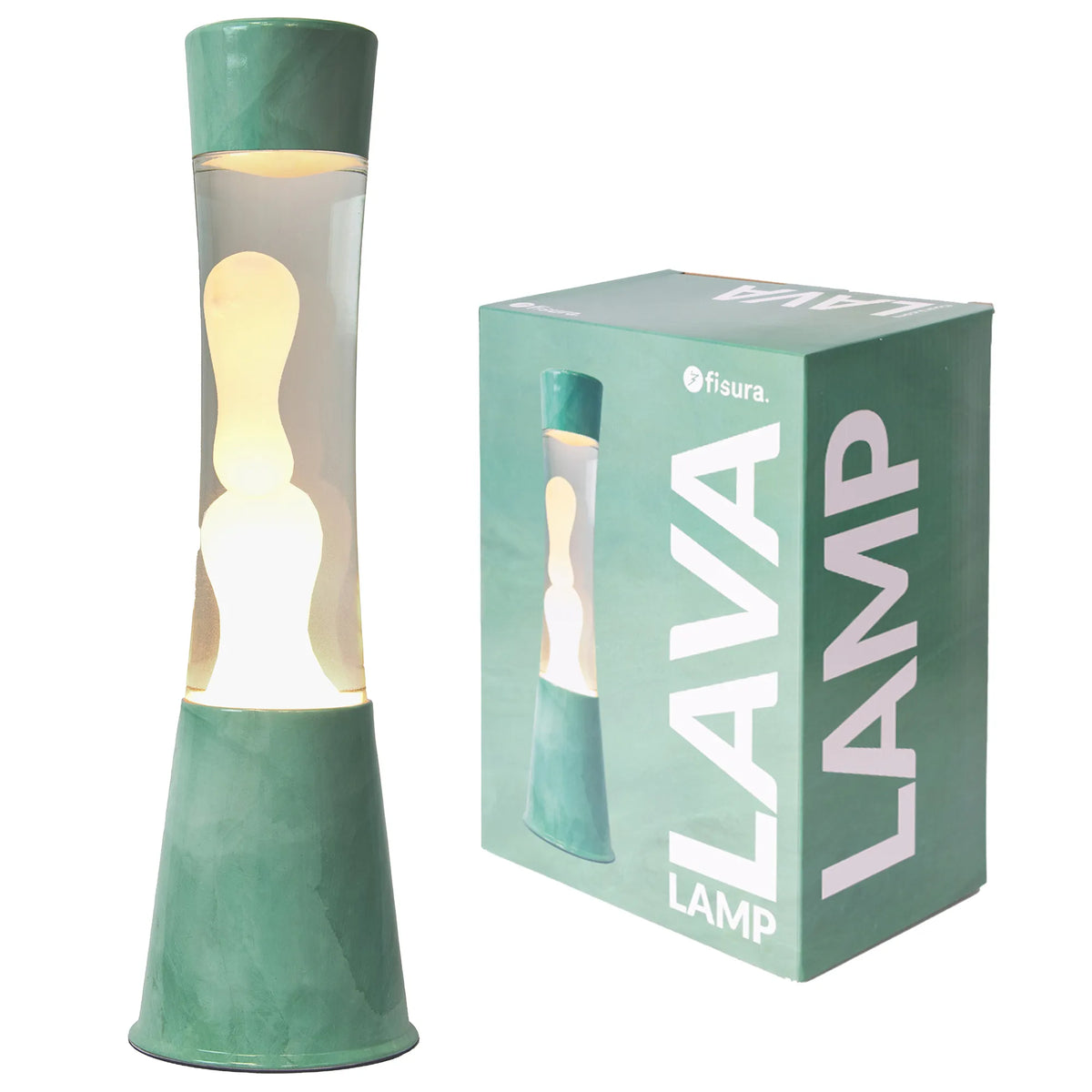 Lámpara de lava con base jade con líquido transparente con Lava menta