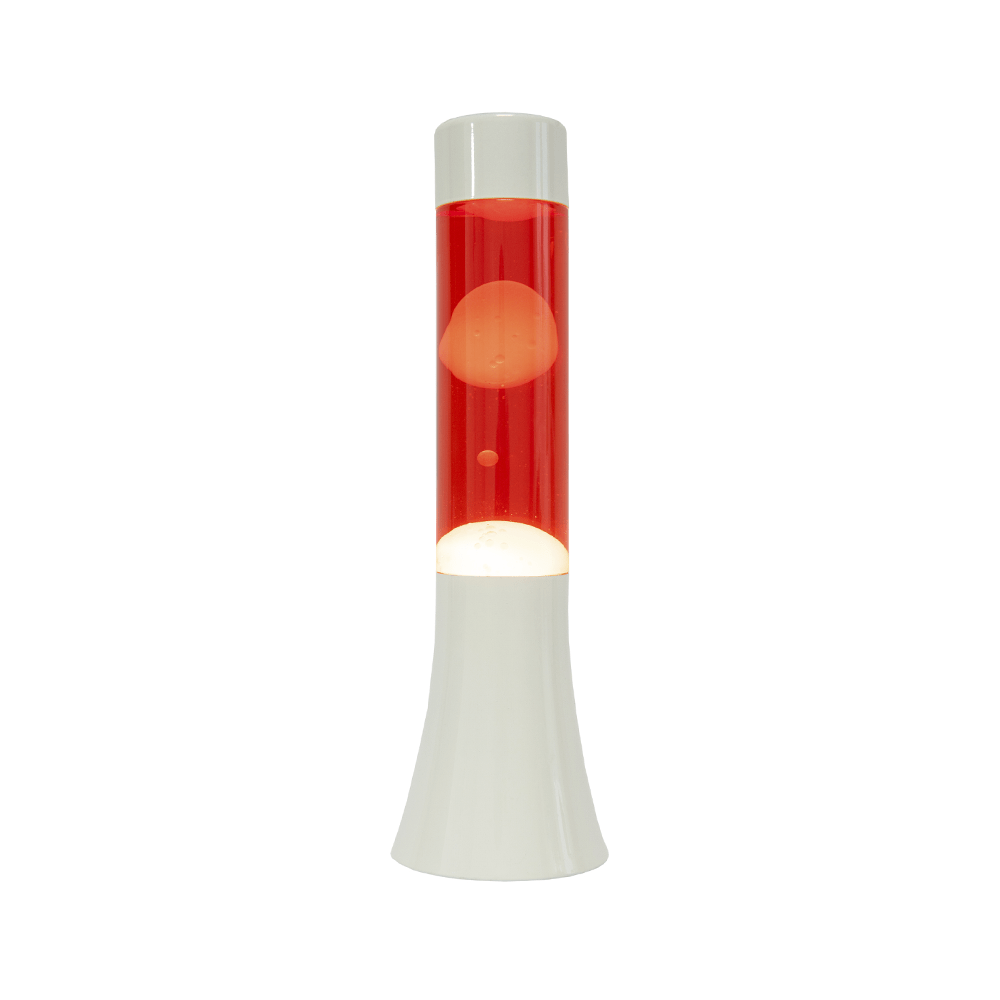 Lámpara de lava blanca de 30 cm con base blanca y líquido rojo