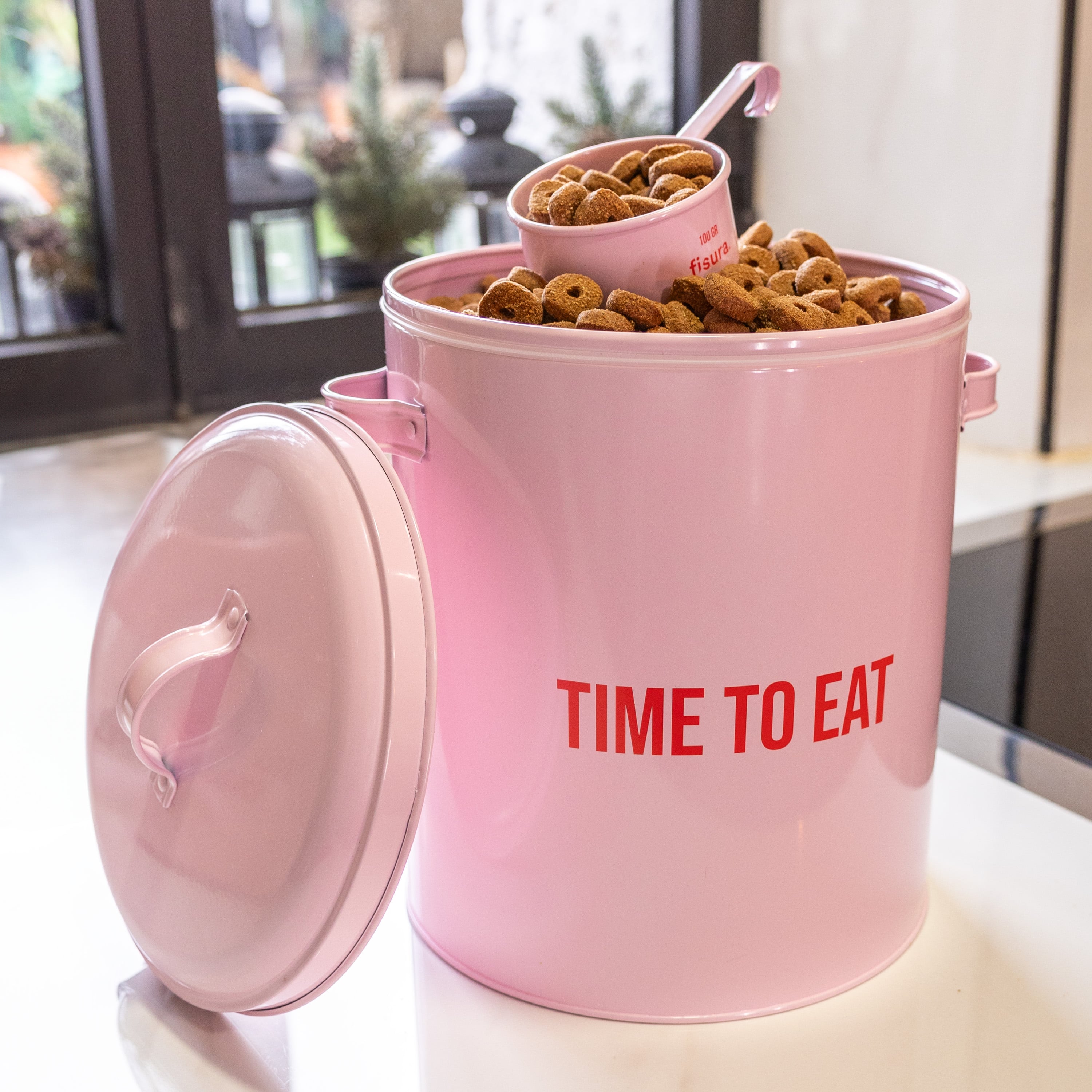 Caja para comida de mascotas “dog bar” rosa