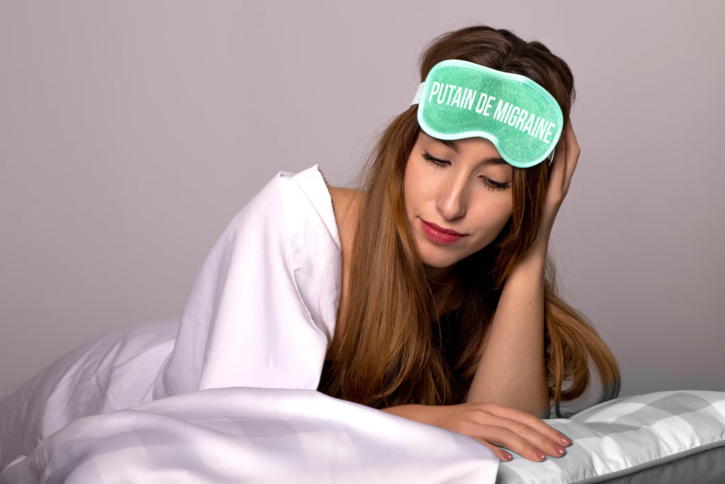 Antifaz de gel “Putain de migraine” verde menta