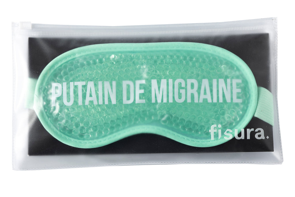 Antifaz de gel “Putain de migraine” verde menta