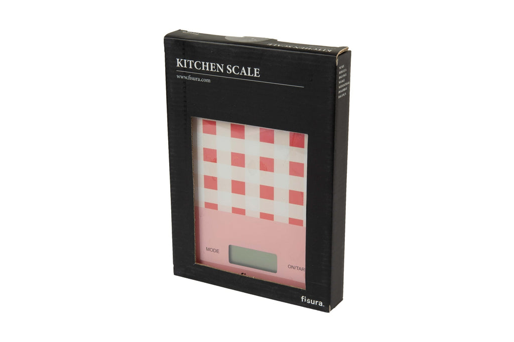 Báscula digital de cocina con estampado vichy rojo