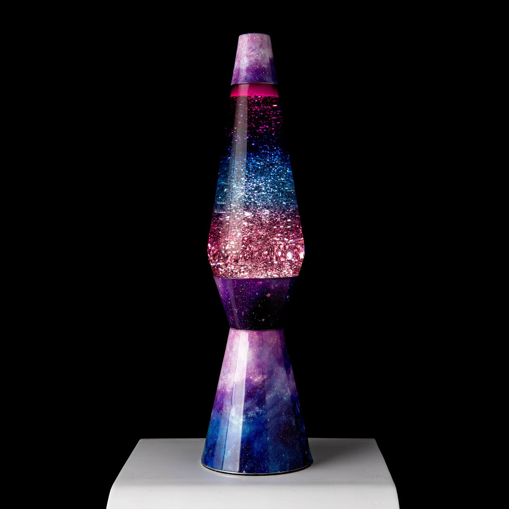 Lámpara de Lava 'Bullet' con base efecto galaxia, líquido morado y purpurina