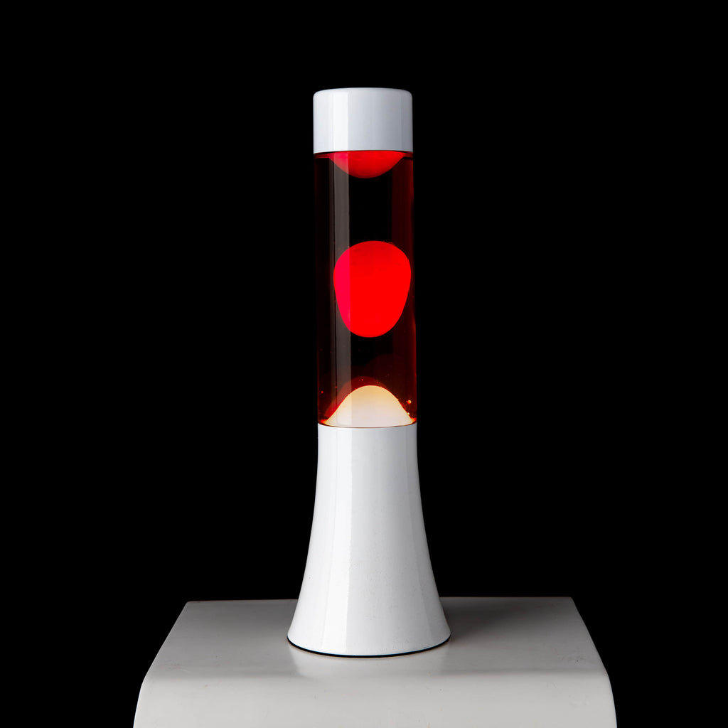 Lámpara de lava blanca de 30 cm con base blanca y líquido rojo